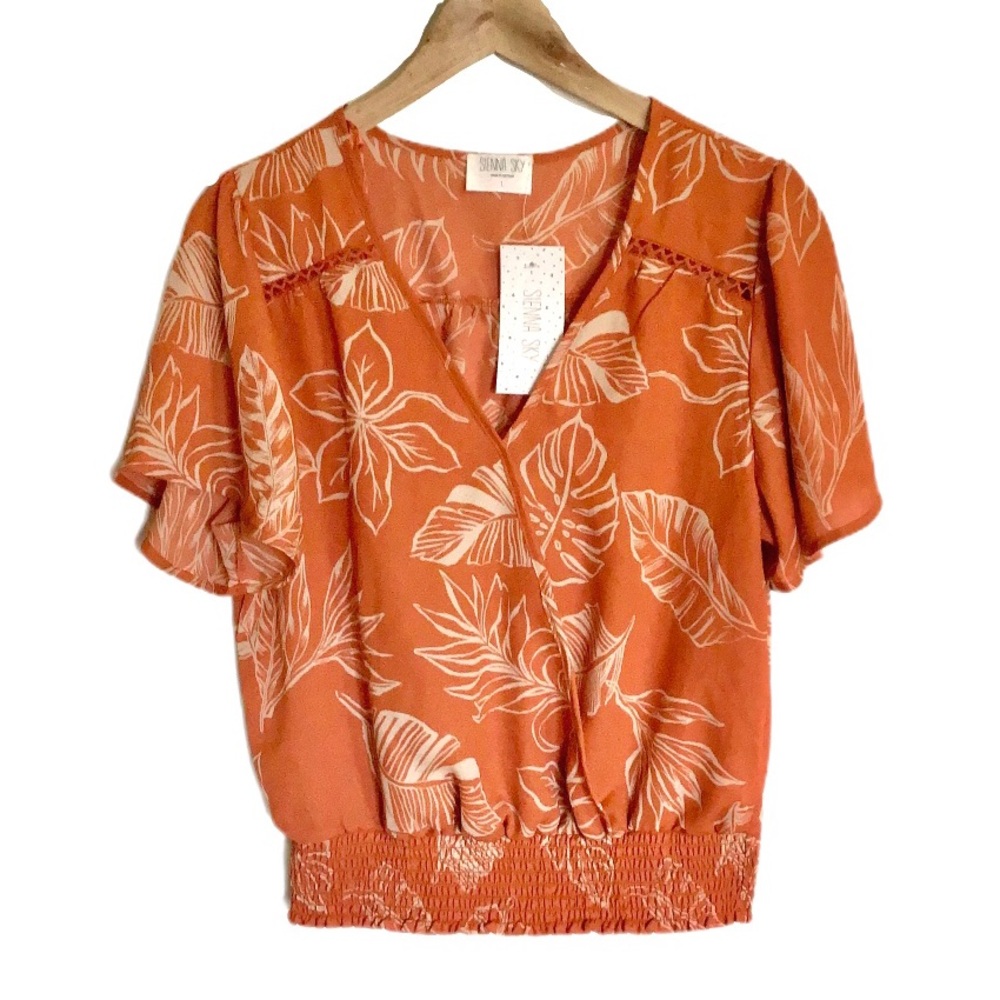 NWT Sienna Sky Orange Tropical Floral Blouse